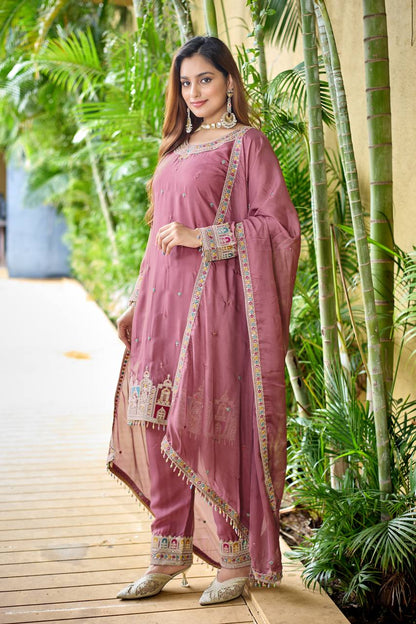 Reception Wear Pink Color Organza Silk Embroidery Work Salwar Suit