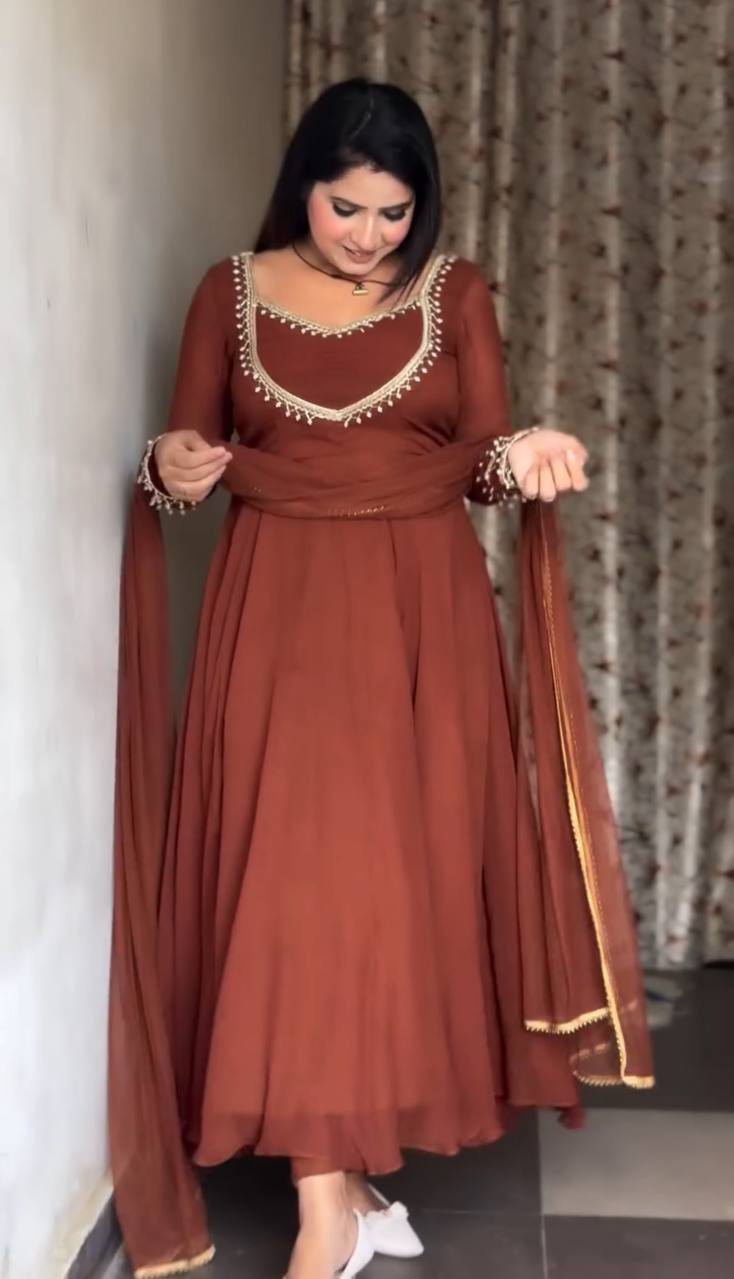 Gorgeous Dusty Orange Color Designer Gown Set