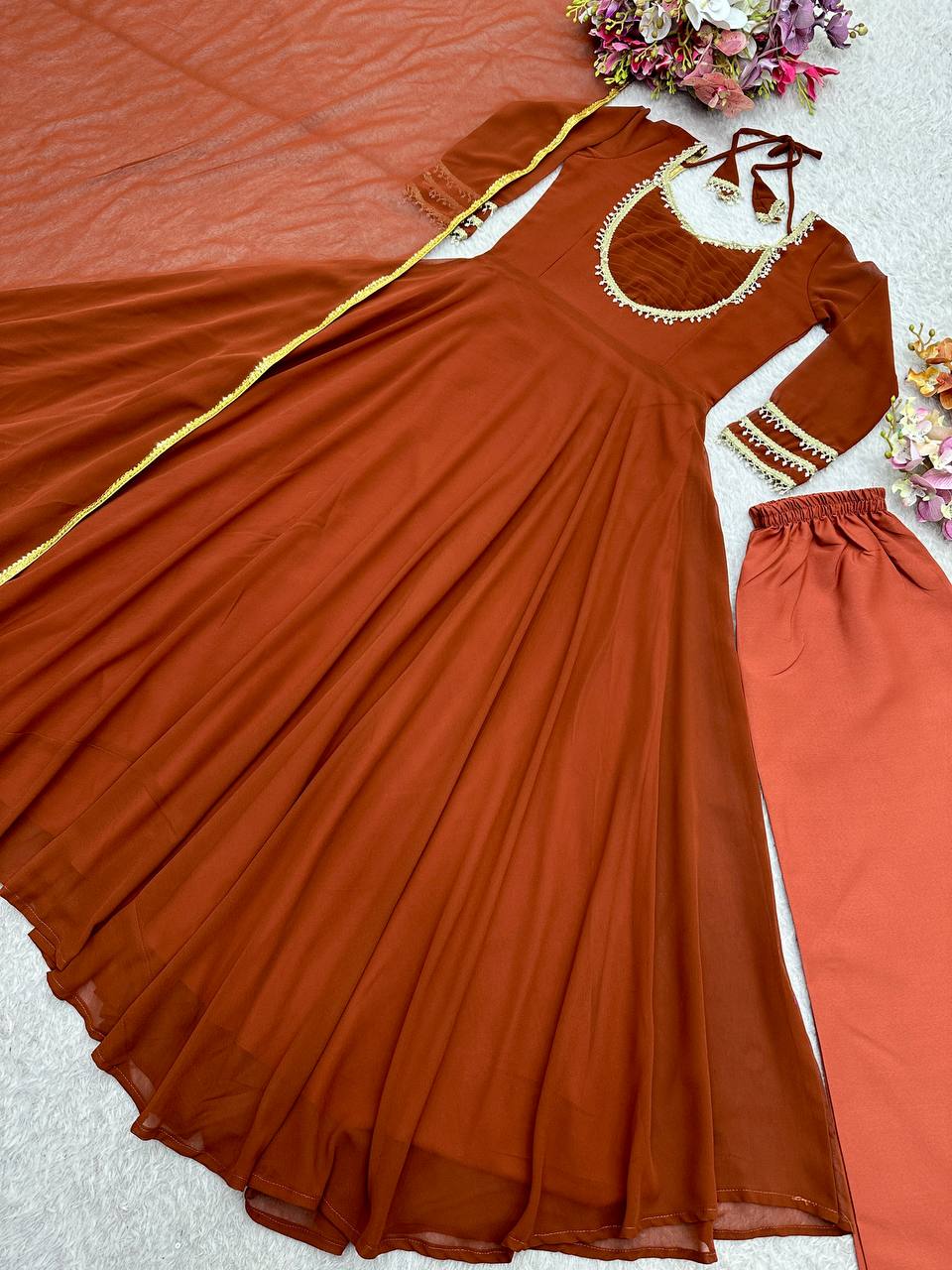 Gorgeous Dusty Orange Color Designer Gown Set