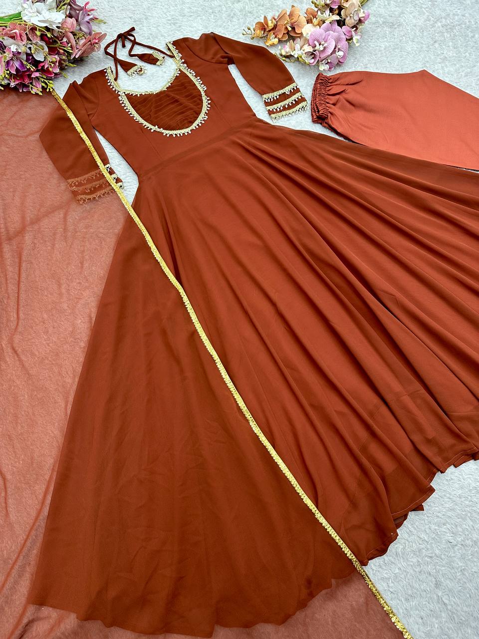 Gorgeous Dusty Orange Color Designer Gown Set