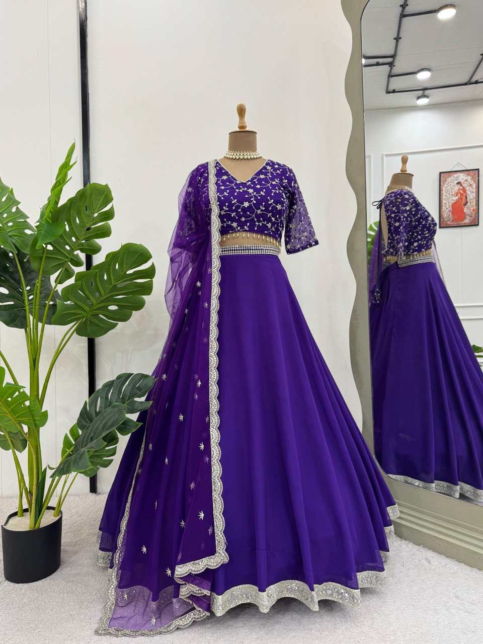 Beautiful Royal Blue Color Faux Georgette With Thread And Sequence Work Lehenga Choli