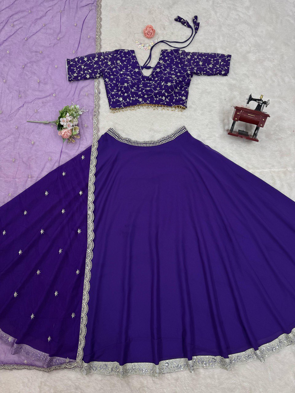 Beautiful Royal Blue Color Faux Georgette With Thread And Sequence Work Lehenga Choli