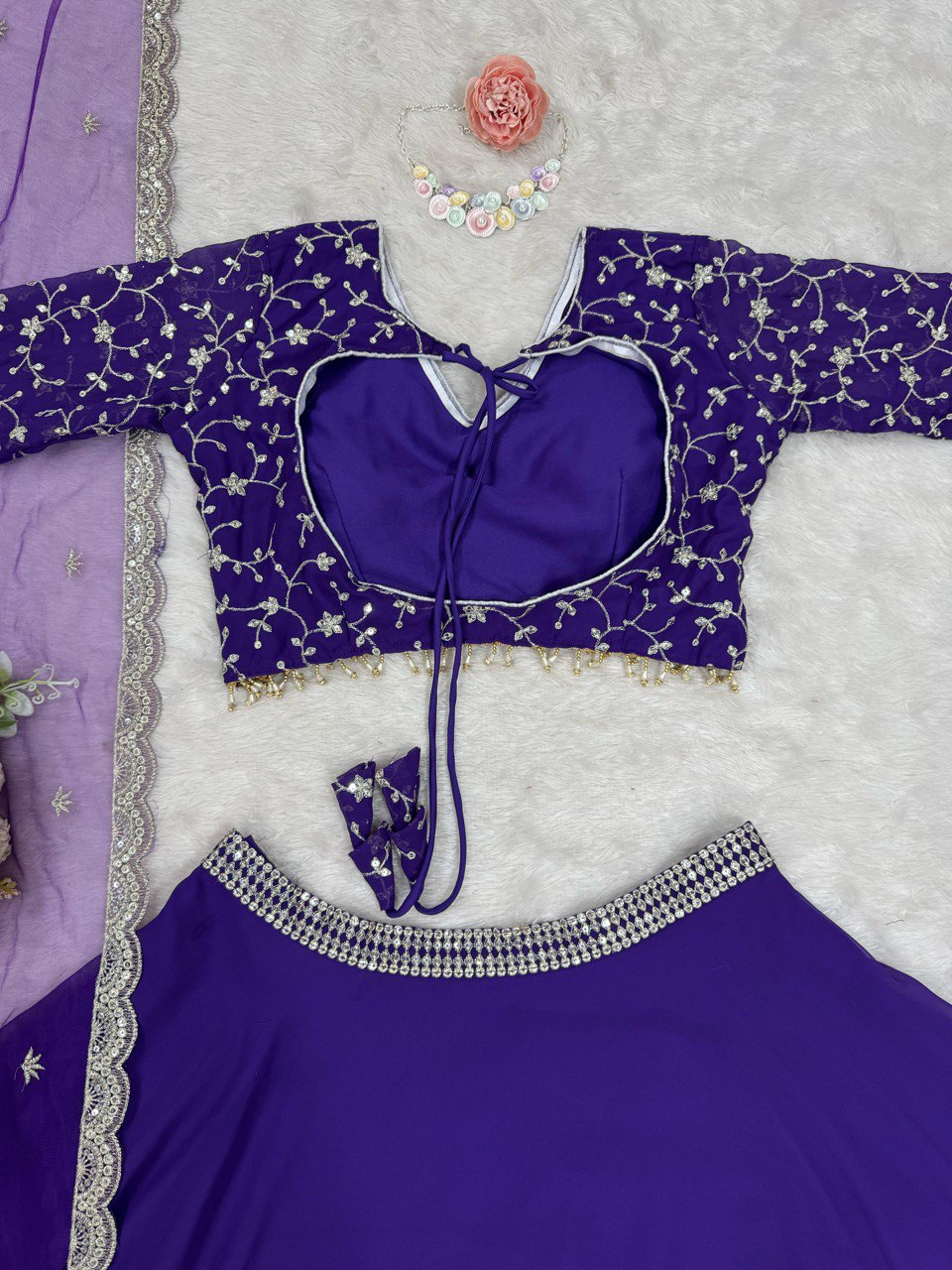 Beautiful Royal Blue Color Faux Georgette With Thread And Sequence Work Lehenga Choli