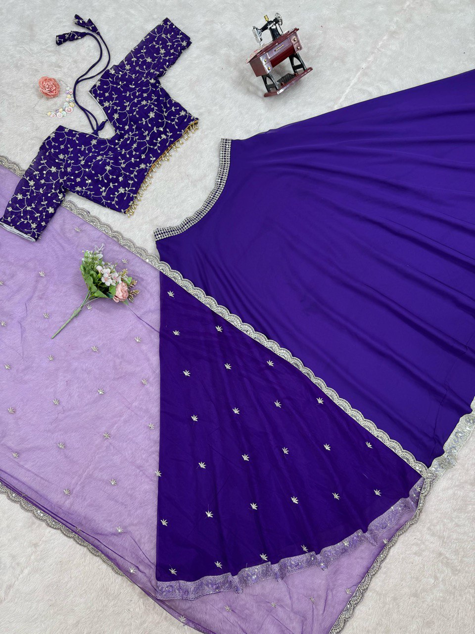 Beautiful Royal Blue Color Faux Georgette With Thread And Sequence Work Lehenga Choli