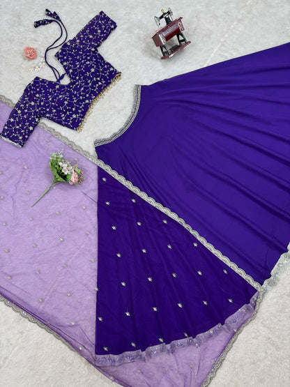 Beautiful Royal Blue Color Faux Georgette With Thread And Sequence Work Lehenga Choli