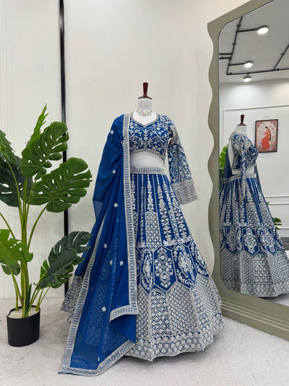 Beautiful Sky Blue Color Faux Georgette And Coding Dori With Sequence Work Lehenga Choli