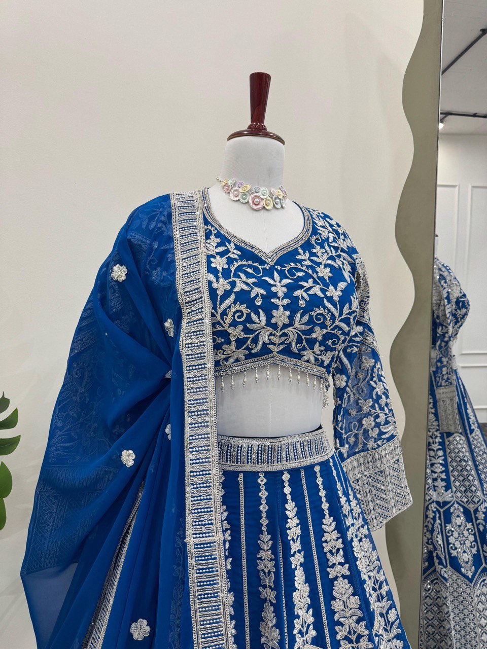 Beautiful Sky Blue Color Faux Georgette And Coding Dori With Sequence Work Lehenga Choli