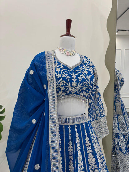 Beautiful Sky Blue Color Faux Georgette And Coding Dori With Sequence Work Lehenga Choli