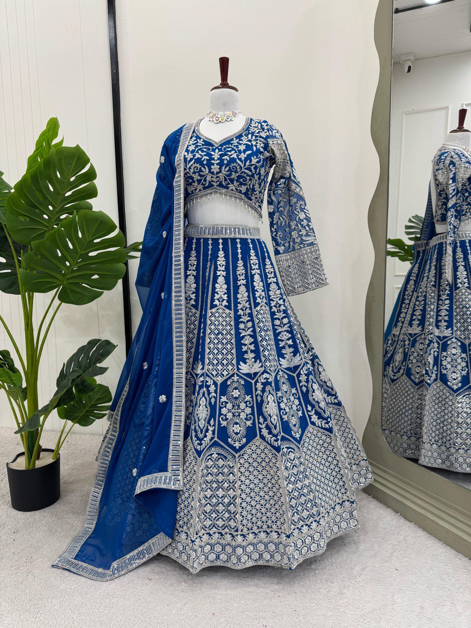 Beautiful Sky Blue Color Faux Georgette And Coding Dori With Sequence Work Lehenga Choli