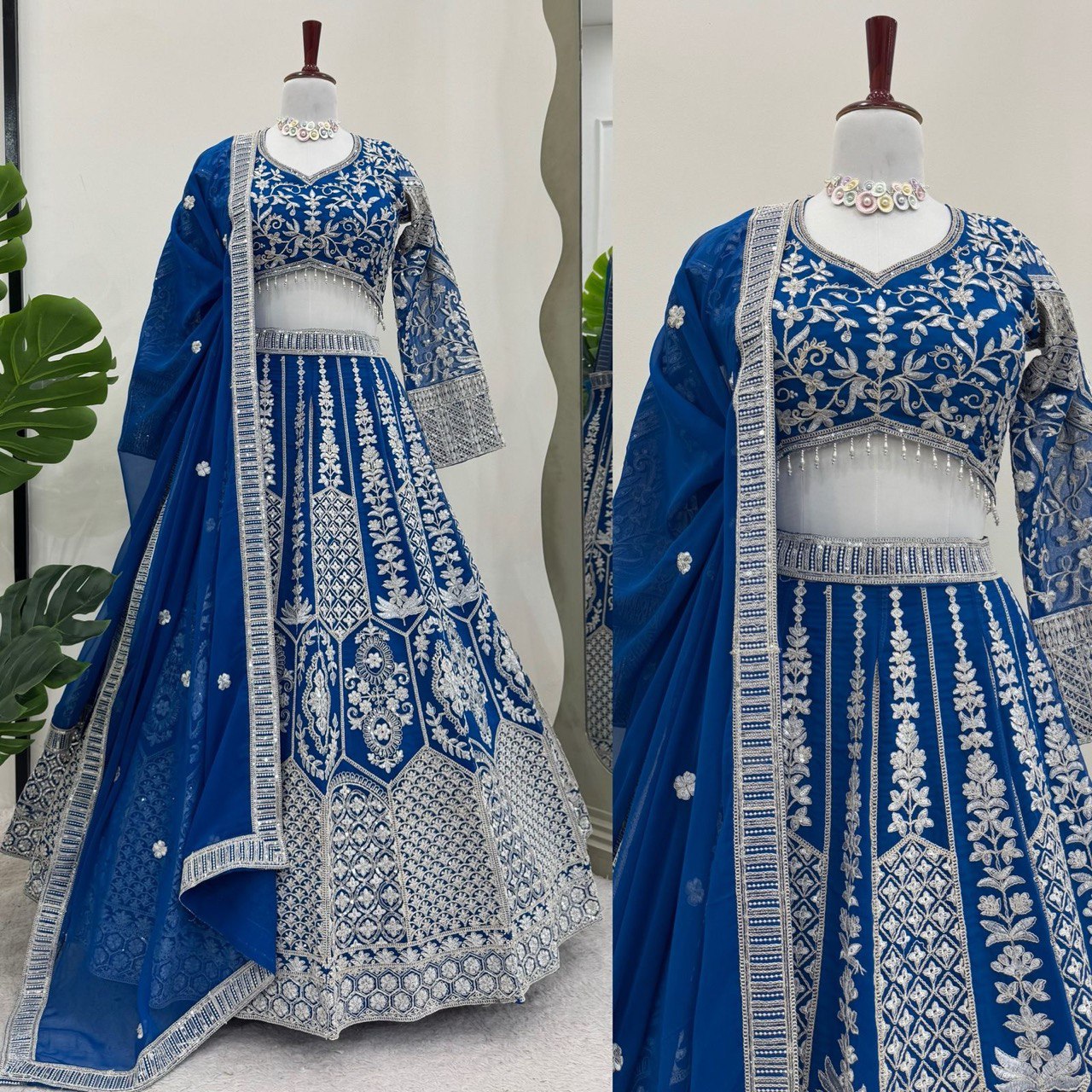 Beautiful Sky Blue Color Faux Georgette And Coding Dori With Sequence Work Lehenga Choli