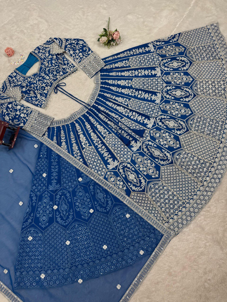 Beautiful Sky Blue Color Faux Georgette And Coding Dori With Sequence Work Lehenga Choli