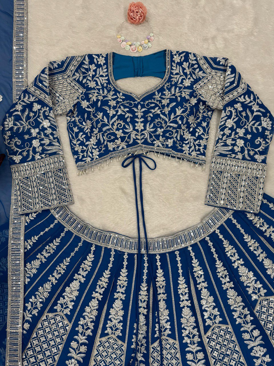 Beautiful Sky Blue Color Faux Georgette And Coding Dori With Sequence Work Lehenga Choli