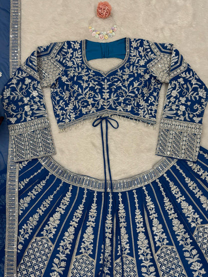 Beautiful Sky Blue Color Faux Georgette And Coding Dori With Sequence Work Lehenga Choli