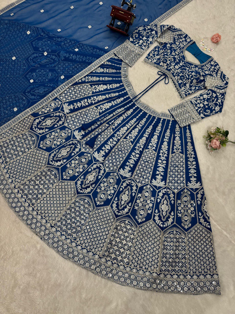Beautiful Sky Blue Color Faux Georgette And Coding Dori With Sequence Work Lehenga Choli