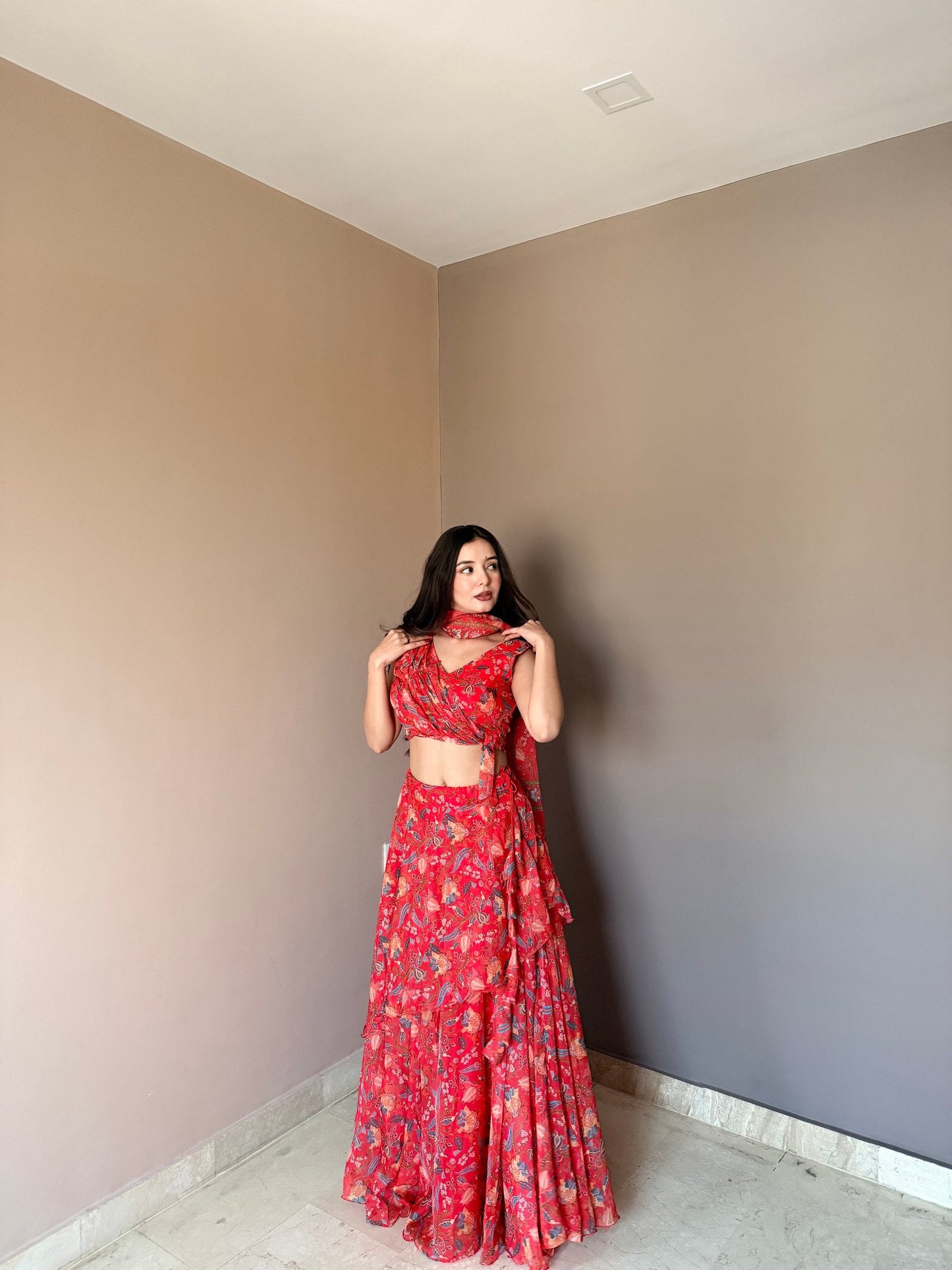 Awesome Red Color Stylish Printed Lehenga Choli