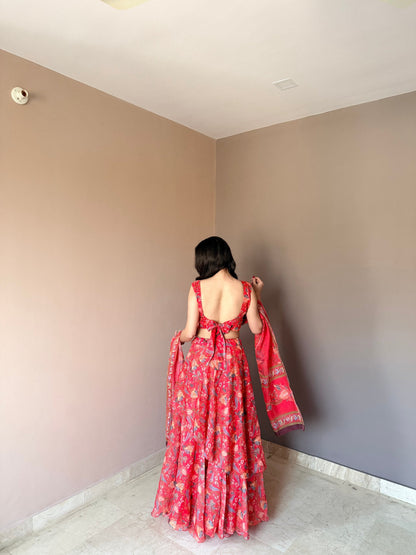 Awesome Red Color Stylish Printed Lehenga Choli