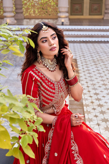 Innovative Red Color Cording Sequence Lehenga Set