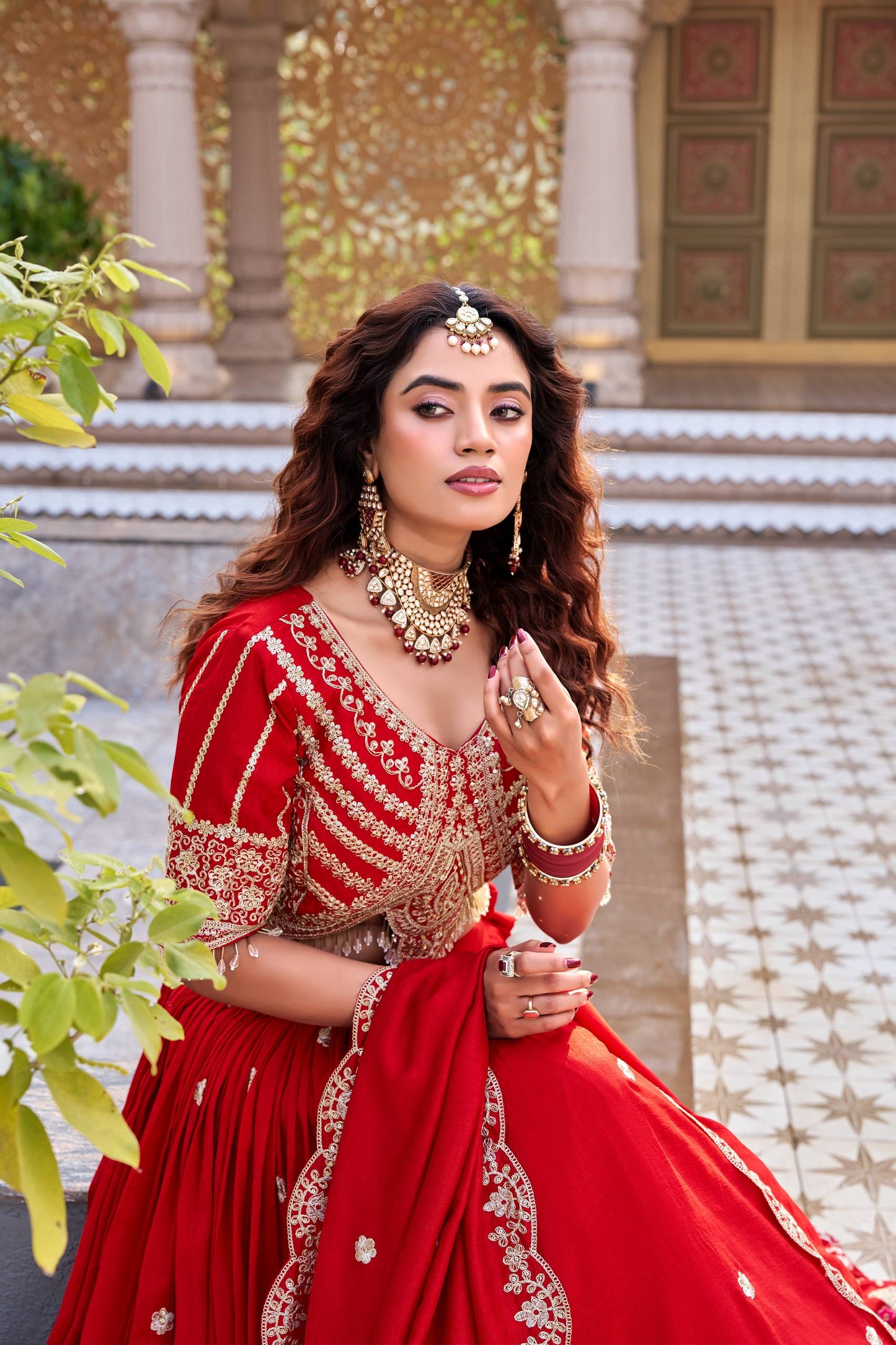 Innovative Red Color Cording Sequence Lehenga Set