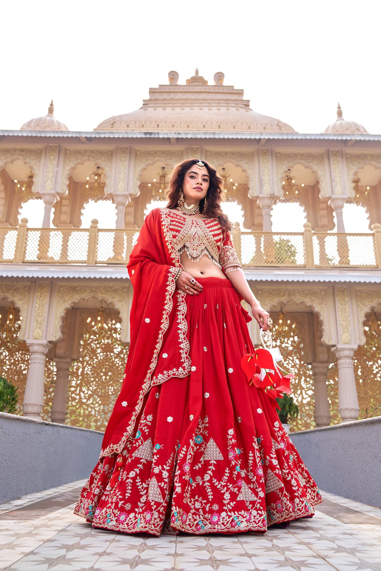 Innovative Red Color Cording Sequence Lehenga Set
