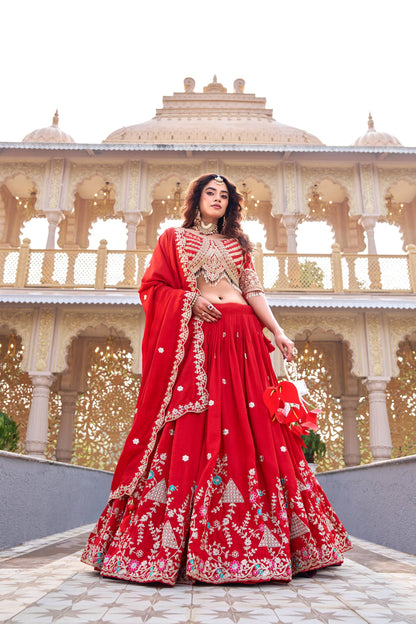 Innovative Red Color Cording Sequence Lehenga Set