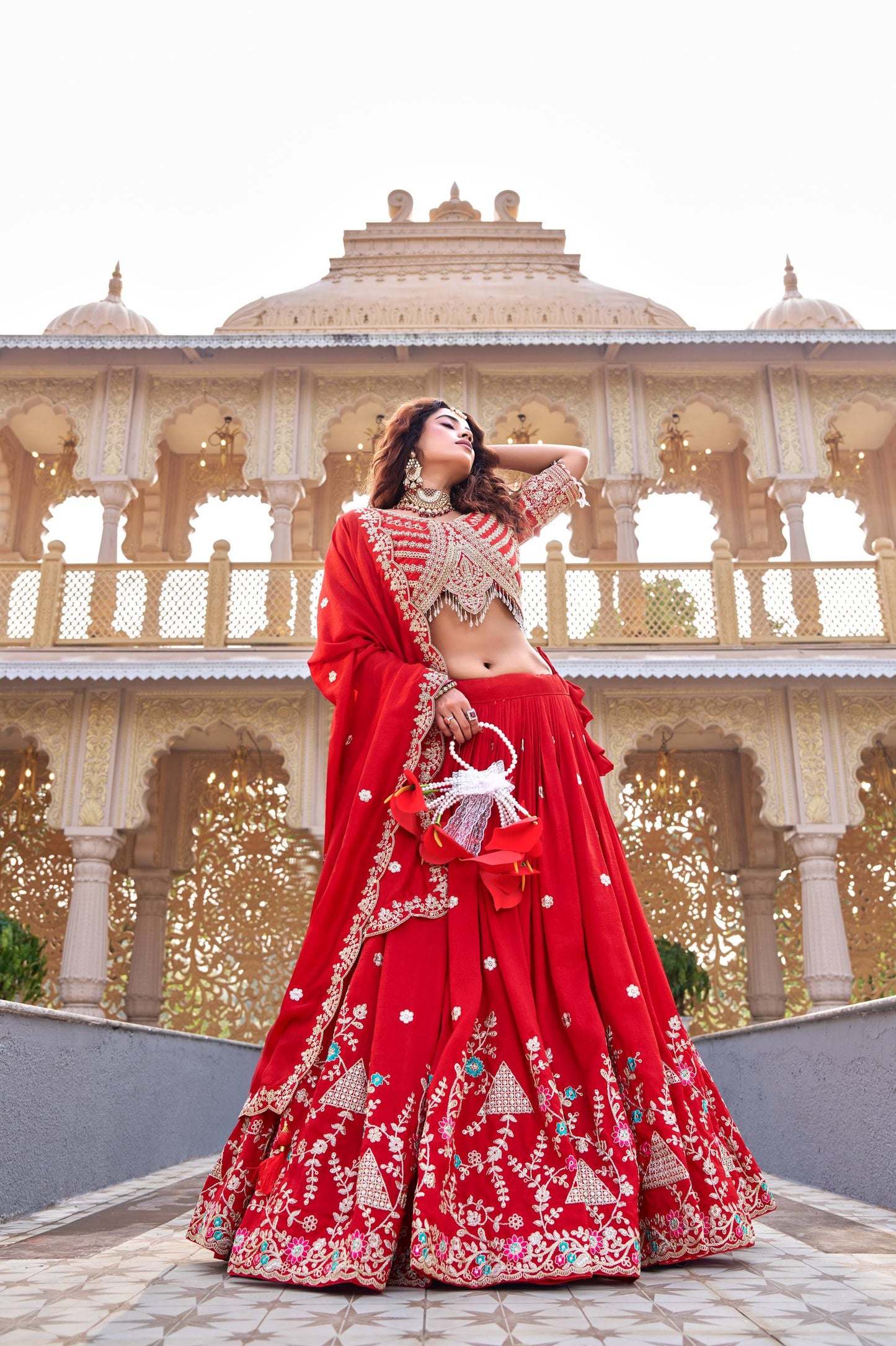 Innovative Red Color Cording Sequence Lehenga Set