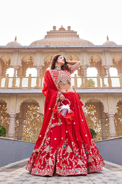 Innovative Red Color Cording Sequence Lehenga Set
