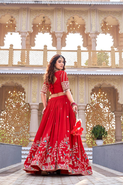 Innovative Red Color Cording Sequence Lehenga Set