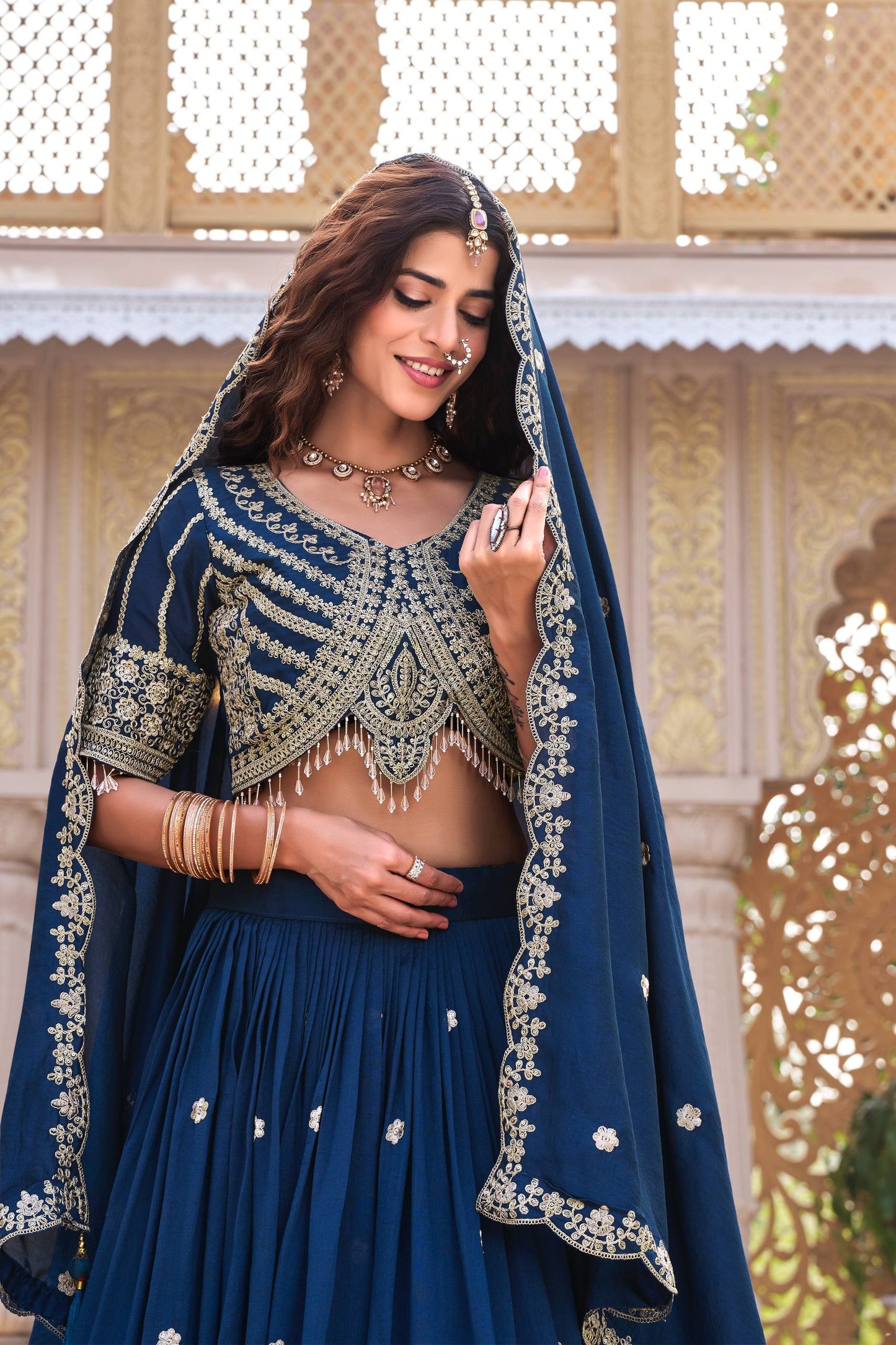 Exclusive Blue Color Embroidery with Thread Work Lehenga Choli