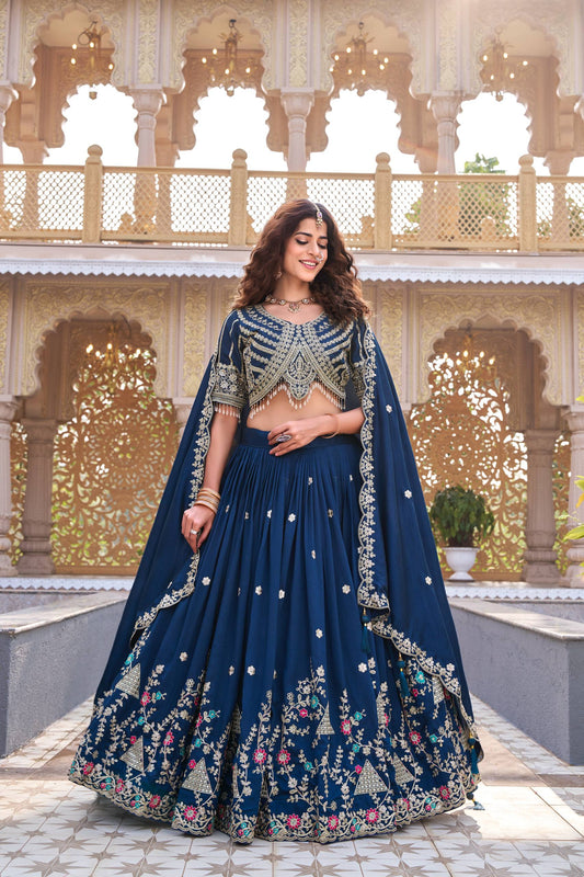 Exclusive Blue Color Embroidery with Thread Work Lehenga Choli