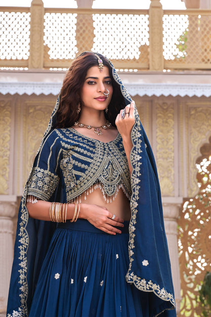 Exclusive Blue Color Embroidery with Thread Work Lehenga Choli