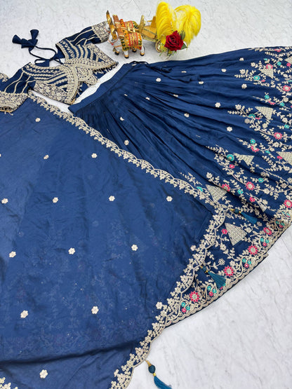 Exclusive Blue Color Embroidery with Thread Work Lehenga Choli