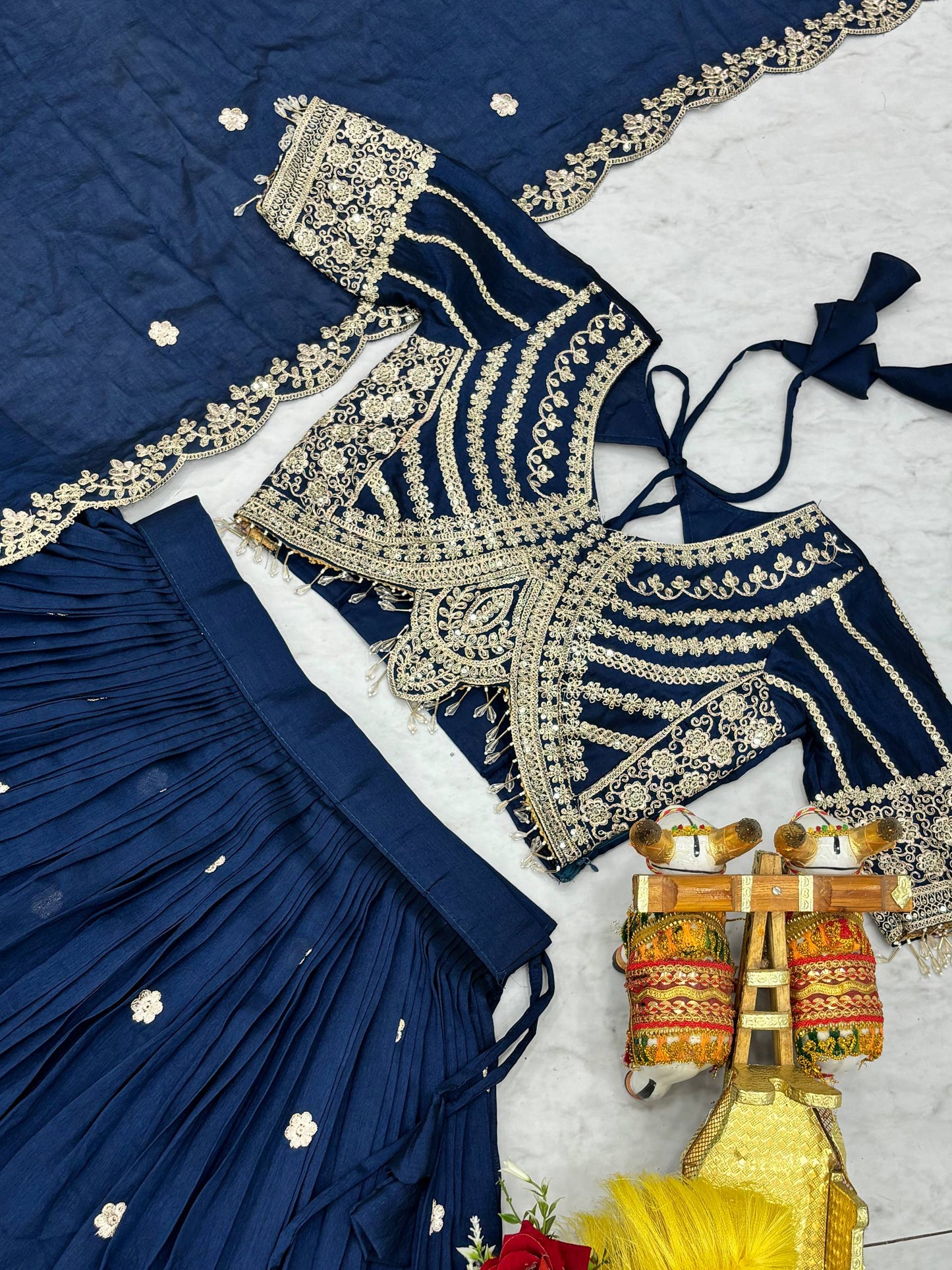 Exclusive Blue Color Embroidery with Thread Work Lehenga Choli