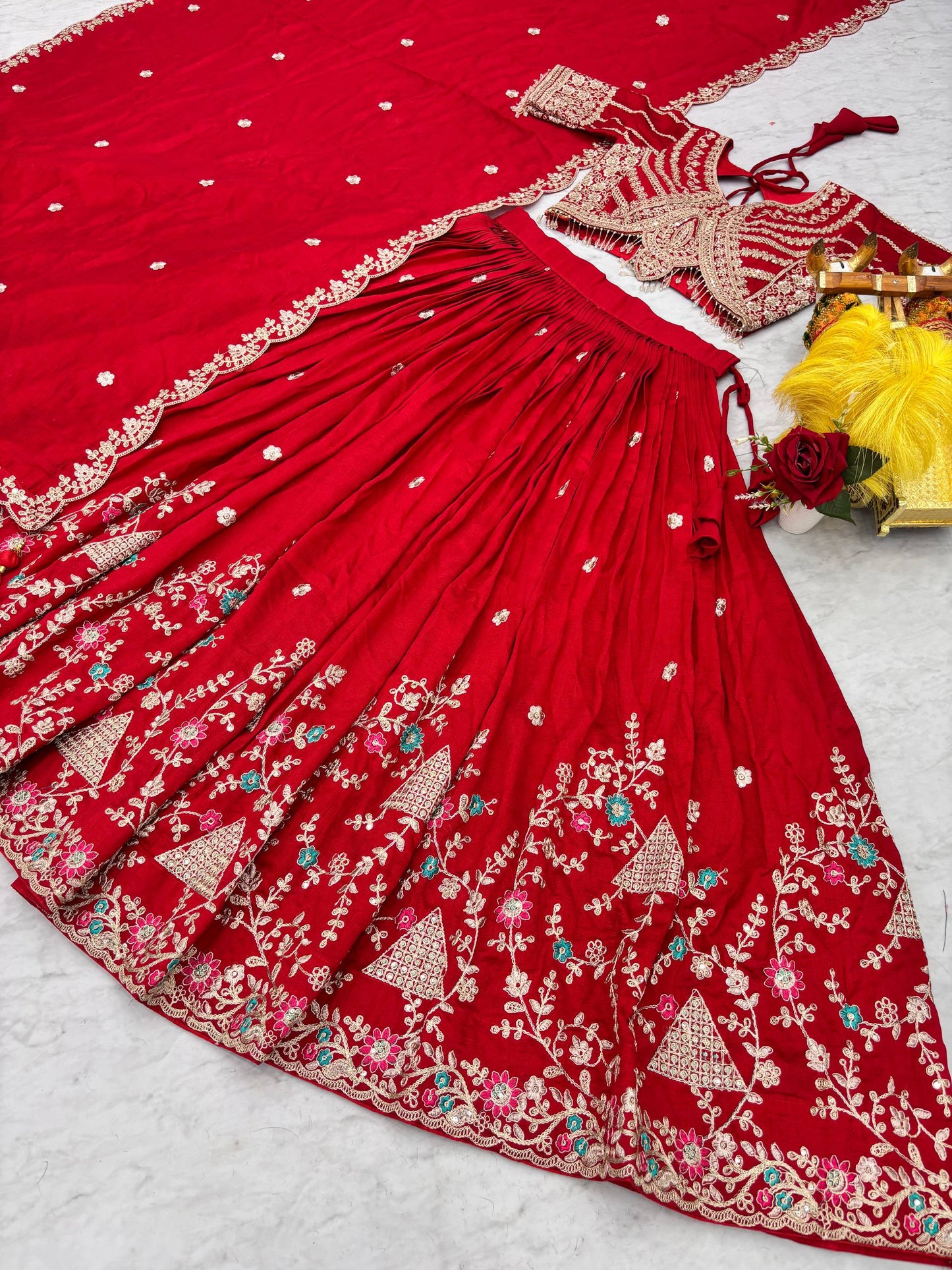 Innovative Red Color Cording Sequence Lehenga Set