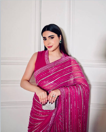 Beautiful Pink Color Designer Embroidered Saree