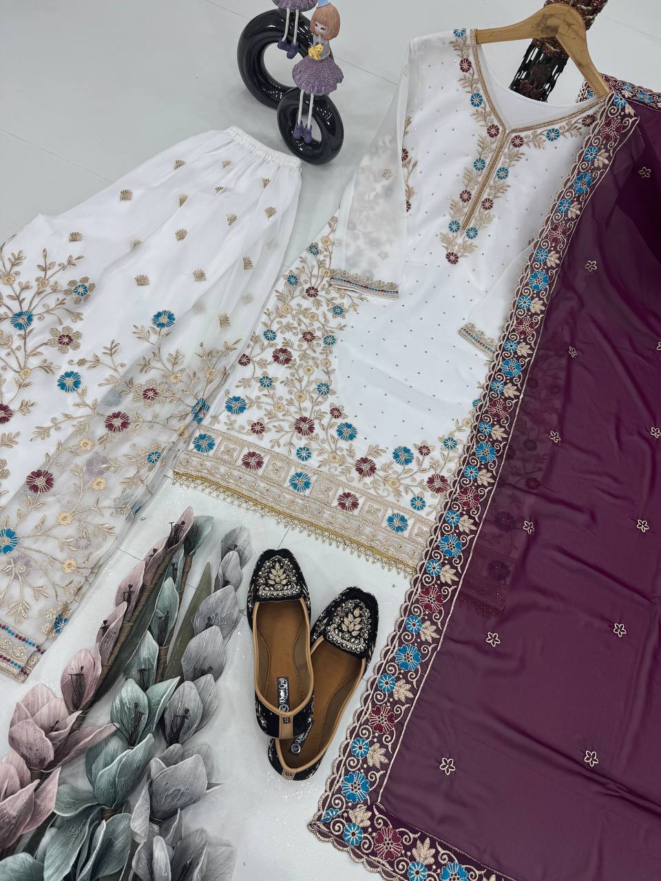 Party Wear Purple Color Heavy Faux Georgette Embroidery Sequences With Stone Hand Work Palazzo Suit