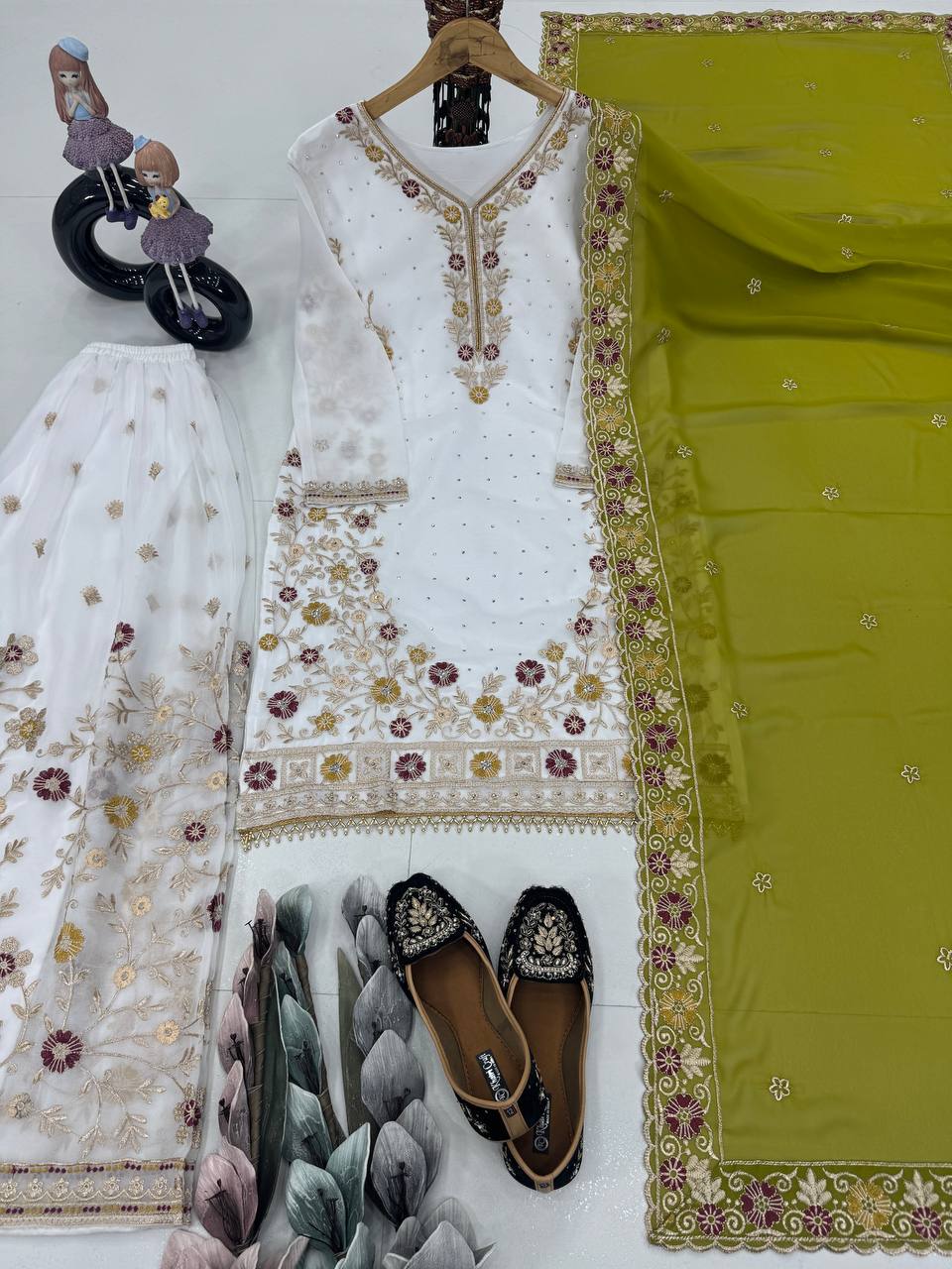 Party Wear Green Color Heavy Faux Georgette Embroidery Sequences With Stone Hand Work Palazzo Suit
