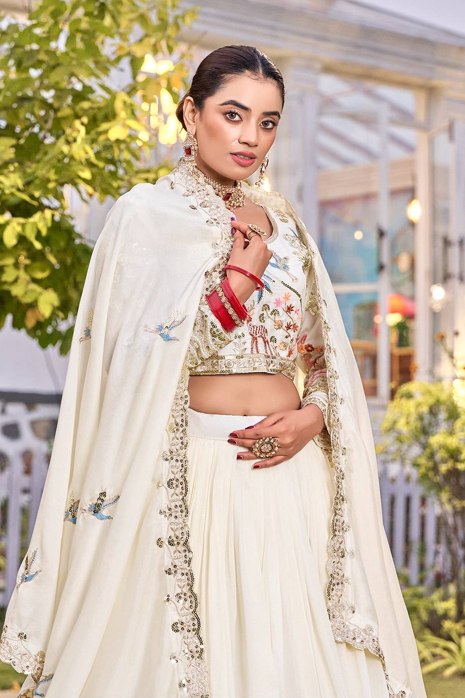 Engagement Wear White Color Sequence Embroidered Lehenga Choli