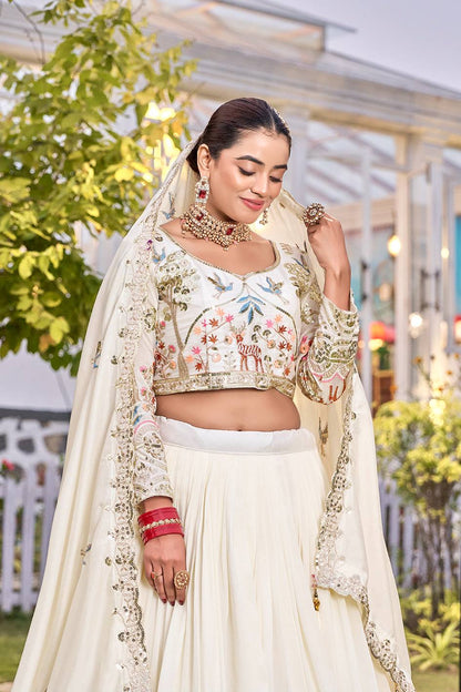 Engagement Wear White Color Sequence Embroidered Lehenga Choli