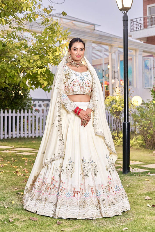 Engagement Wear White Color Sequence Embroidered Lehenga Choli