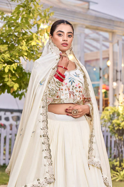 Engagement Wear White Color Sequence Embroidered Lehenga Choli