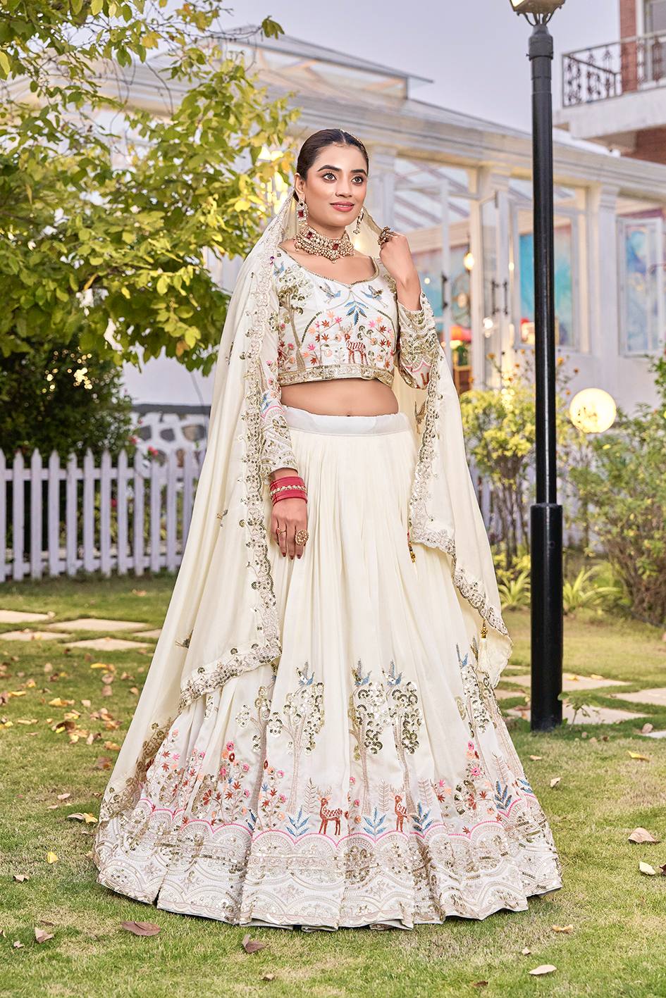 Engagement Wear White Color Sequence Embroidered Lehenga Choli