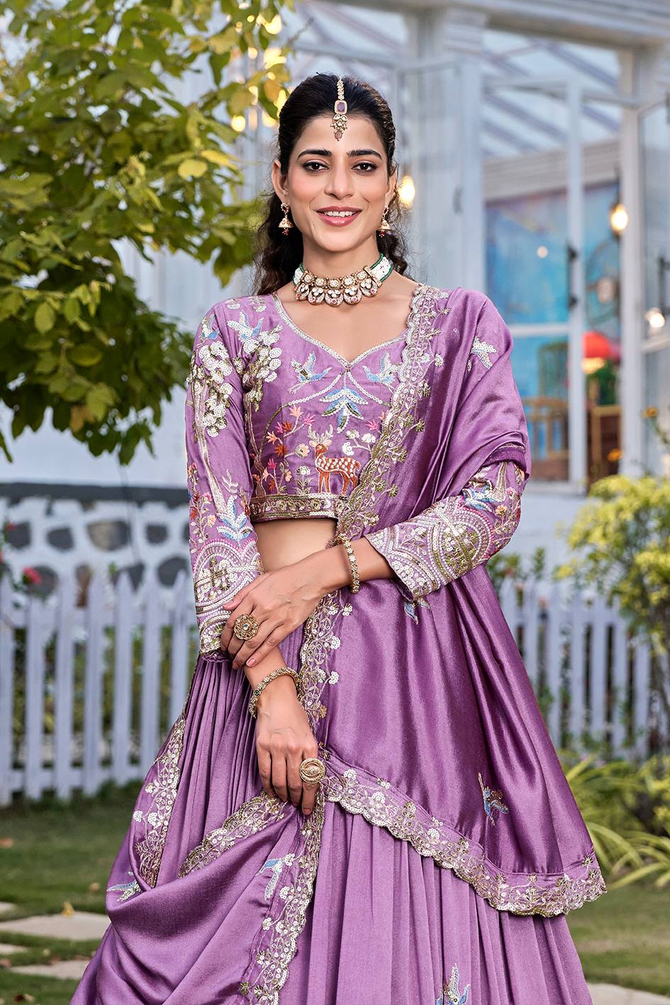Bridal Wear Purple Color Sequence Embroidered with Thread Work Lehenga Choli