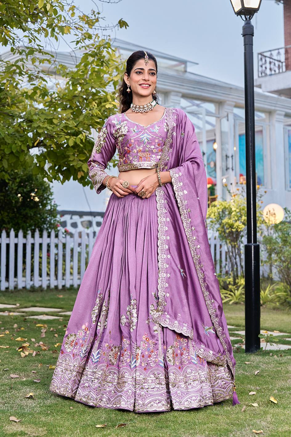 Bridal Wear Purple Color Sequence Embroidered with Thread Work Lehenga Choli