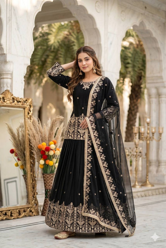 Designer French Silk With Real Mirror Handwork Lehenga Suit