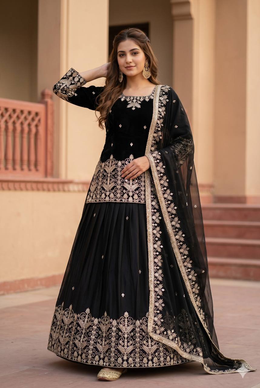 Designer French Silk With Real Mirror Handwork Lehenga Suit