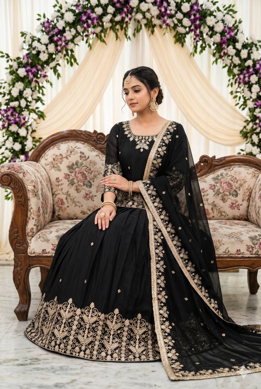 Designer French Silk With Real Mirror Handwork Lehenga Suit