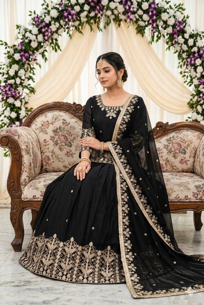 Designer French Silk With Real Mirror Handwork Lehenga Suit