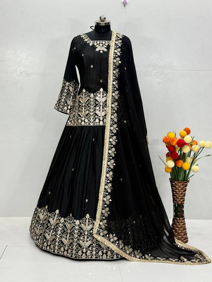 Designer French Silk With Real Mirror Handwork Lehenga Suit