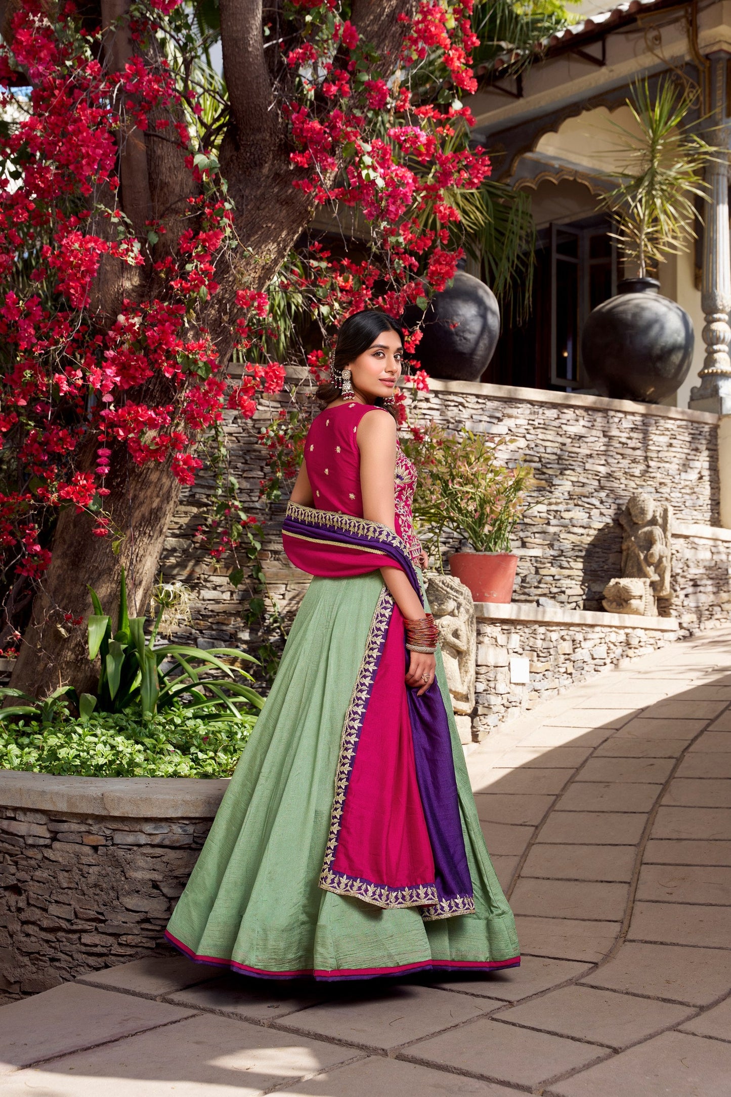 Fantastic Light Green Color Vichitra Silk With Sequins And Thread Embroidery Work Belt Lehenga Choli