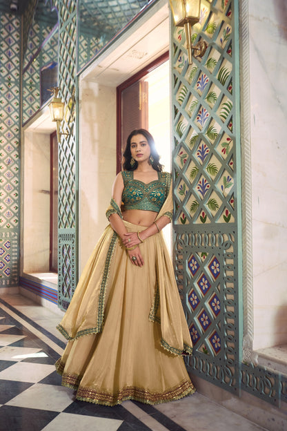 Designer Cream Color Fendi Silk Wedding Wear Lehenga Choli